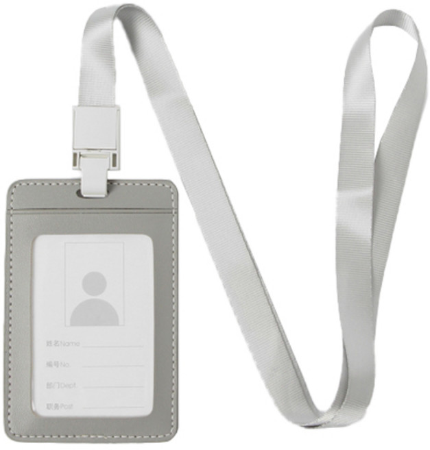 가죽 세로형 사원증 케이스 + 목걸이줄, 그레이, 1세트