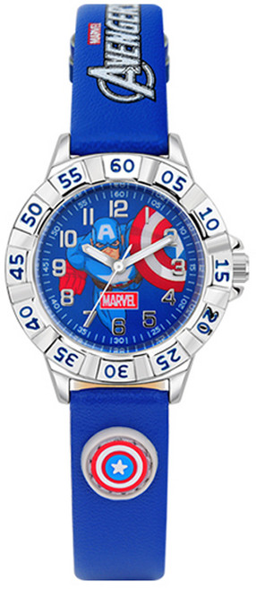 SIMPLELIFE 마블 남아용 캡틴아메리카 가죽밴드 손목시계 소형 MA021 CA