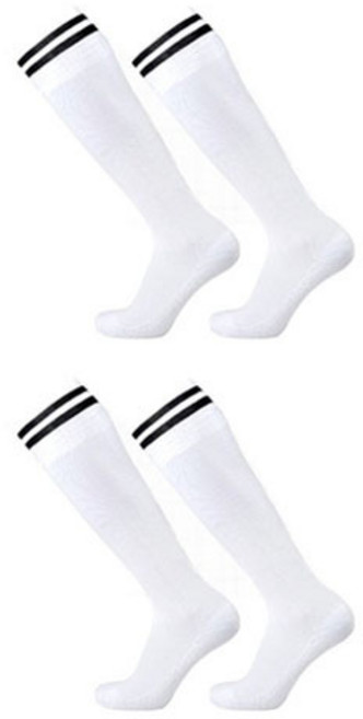 씨에스소울 스포츠 논슬립 축구 양말 2P, 화이트 + 블랙줄, 2개