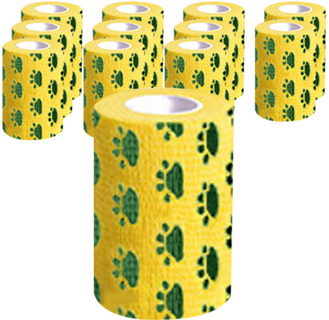 강아지 자가접착 일회용 신발 붕대 옐로우 발바닥 7.5cm, 12개