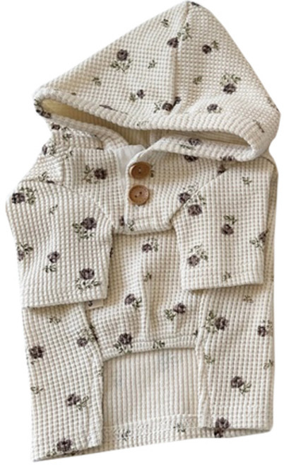 그루밍독 반려동물 잔꽃 플라워 크롭 후드 티셔츠, 아이보리