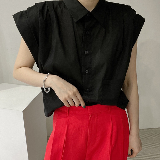 비비에모 날개 캡소매 포켓 카라 셔츠 블라우스 01010