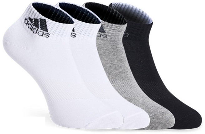 아디다스 여성용 미들 브이조직 발목양말 4족 세트, 화이트 + 그레이 + 블랙, 1개