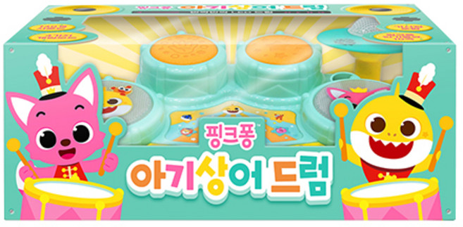 마이리틀타이거 핑크퐁 아기상어 드럼 완구, 혼합색상, 1개