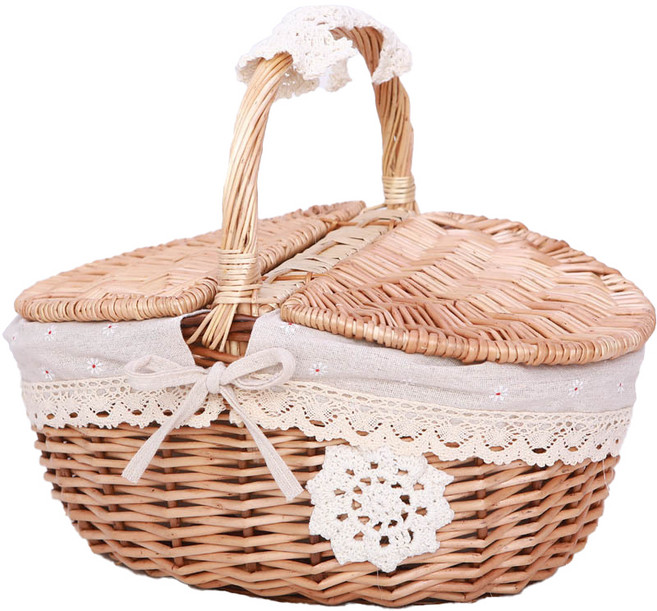 올하이 원목 피크닉 바구니, 05 럭셔리 + 데이지 린넨, 1개