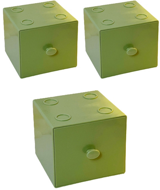 원미닛 탁상용 마카롱 컬러 블록 미니 서랍장 3p, 딥그린, 1단