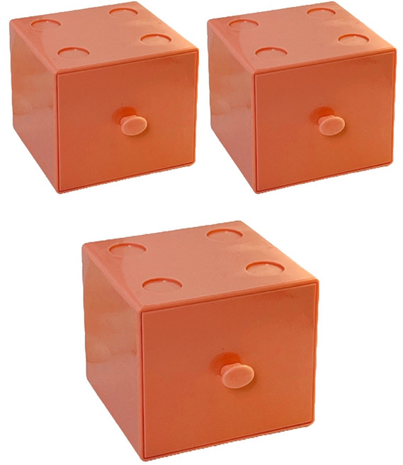 원미닛 탁상용 마카롱 컬러 블록 미니 서랍장 3p, 레드오렌지, 1단