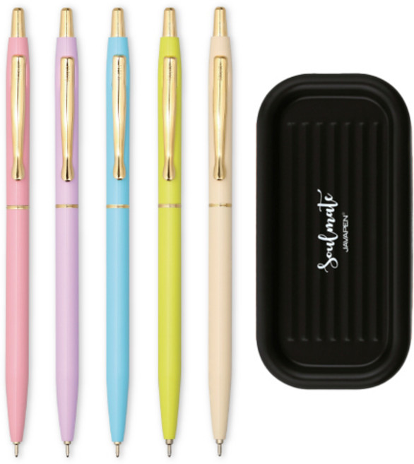 자바펜 파스텔 볼펜 0.6mm 5종 + 펜트레이 세트, 피치핑크, 퍼플, 블루, 라임, 아이보리(볼펜), 랜덤발송(펜트레이), 1세트