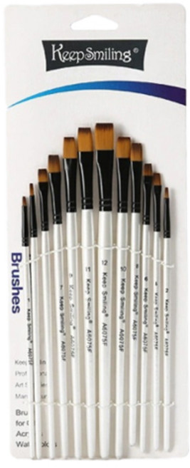 OON 워터 수채화 아크릴 미술 납작붓 세트, 12종, 1세트