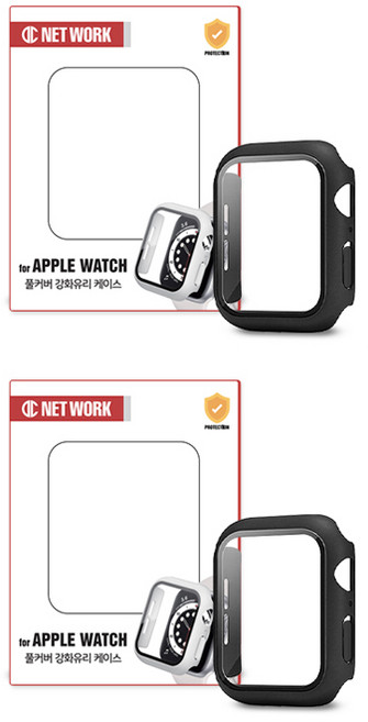 DC NET WORK Apple Watch Hybrid 9H 鋼化玻璃全覆蓋保護殼 2入, 黑色