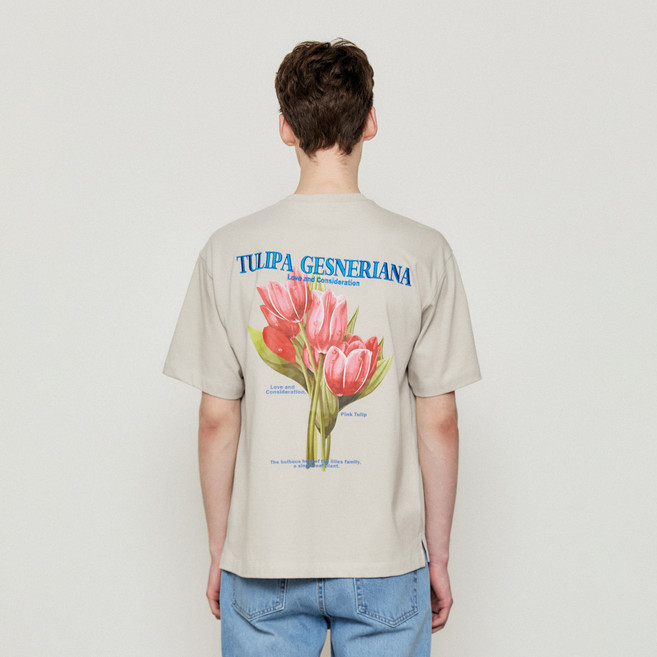 TNGT 남성용 세미오버핏 튤립 자수 티셔츠 TNTS2E725