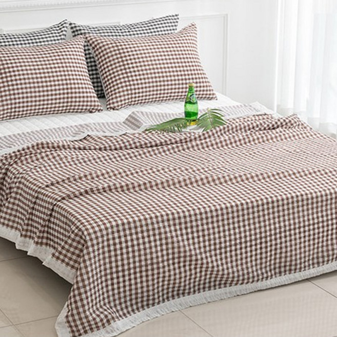 스누즈 시어서커 여름 체크 홑이불, 모카