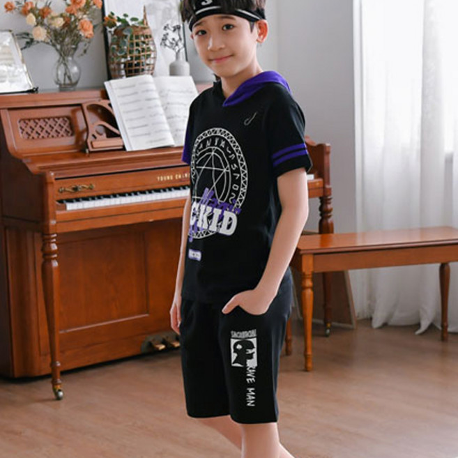 잭키드 남아용 통기성 매직 후드 반팔티