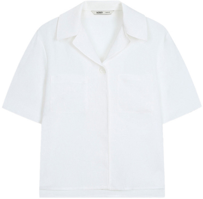 미쏘 넥 변형 소매볼륨 블라우스