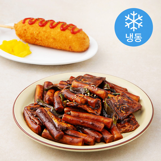 한끼의품격 상하이짜장 핫볶이 더블 마법떡볶이 2인분 490g + 모짜 치즈 빅 핫도그 120g 세트 (냉동), 610g, 1세트