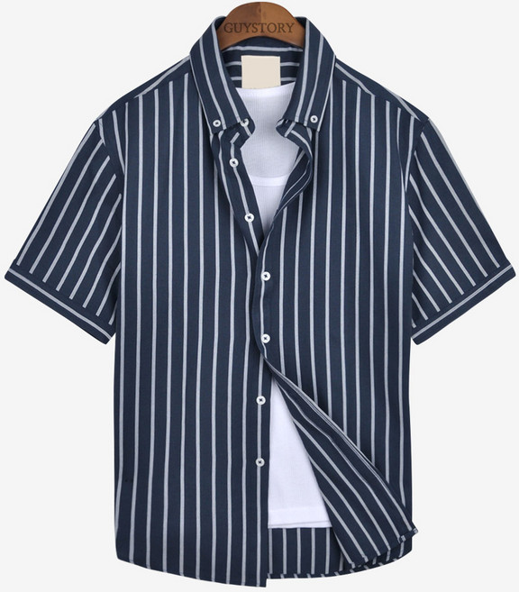 Guy Story 男式大碼條紋 Milena 短袖襯衫