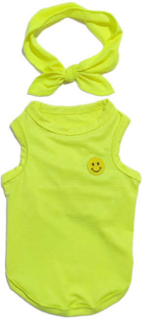 도기스타 스마일 강아지 쿨조끼+스카프세트 대형견 중형견 소형견 여름 옷, 형광연두, 1개