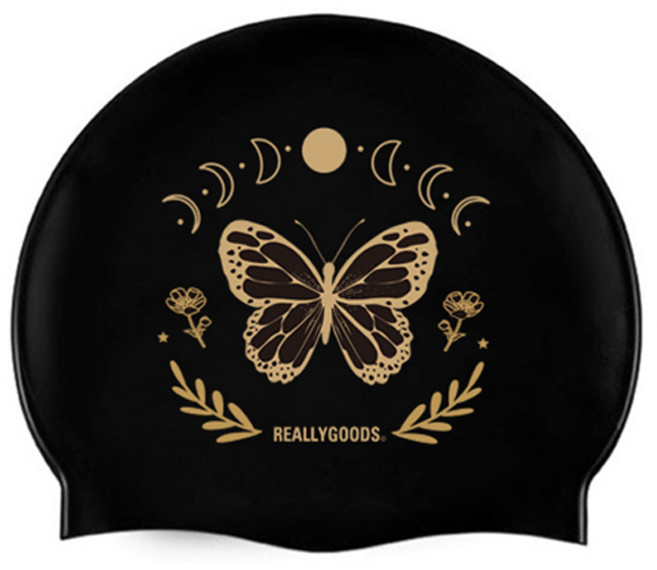 리얼리굿스윔 골드펄 나비 실리콘 수영모자, 블랙, 1개