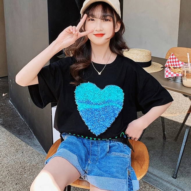 오렌지다몸 여아용 보들입체하트꽃롱 티셔츠