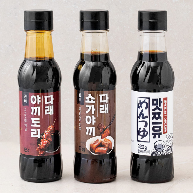 젠미 맛쯔유 320g + 야끼도리다래 335g + 쇼가아끼다래 335g 소스 세트, 990g, 1세트