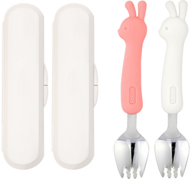 에디슨 국산 토끼 실리콘 스포크 케이스 세트, 스포크 2종 + 케이스, 토끼핑크 + 토끼크림, 1세트