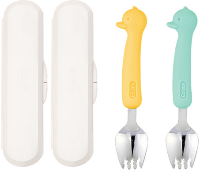 에디슨 실리콘 스포크 케이스 세트 베이비, 스포크 2종 + 케이스, 오리옐로우 + 오리민트, 1세트