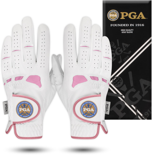 PGA투어 여성용 양피 골프장갑 2104F 양손용, 화이트, 1세트