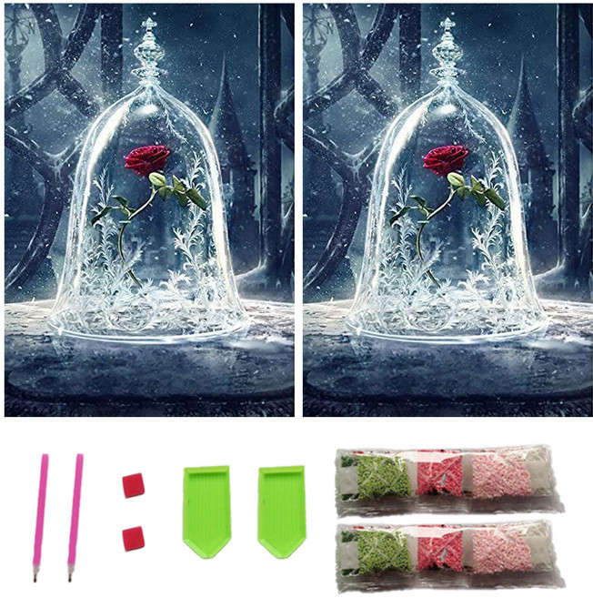 포원밀리언 DIY 비즈 캐릭터 보석십자수 유리돔 세트, 2세트, 그레이