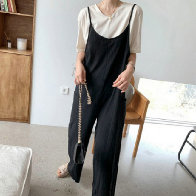 비비에모 코튼린넨 와이드 여름 점프슈트 01353