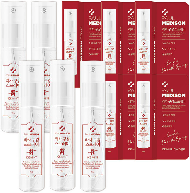 폴메디슨 무색소 라차 구강 스프레이 민트향, 5개, 7ml