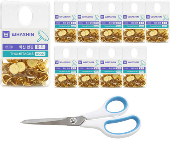 화신 행거 압핀 골드10p + 사무용 투톤 가위 대, 1세트