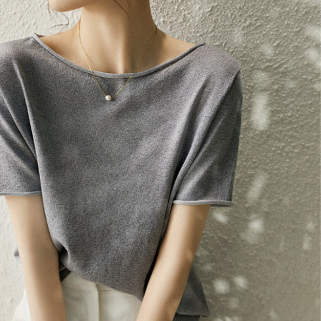 페이퍼먼츠 여성용 롤링 입술넥 부드러운 여름 니트 티셔츠 02152