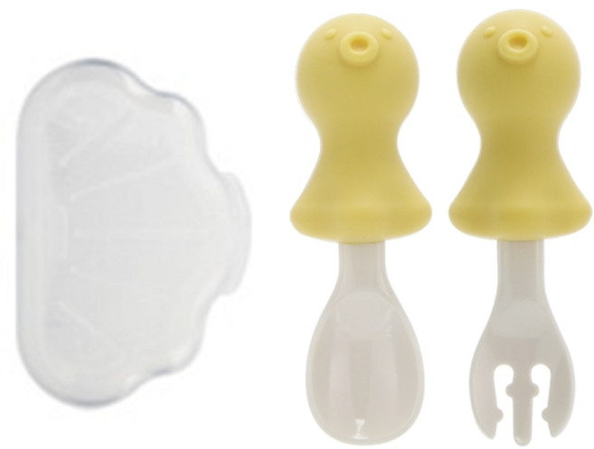 에디슨 자기주도 실리콘 스푼 포크 케이스 세트, 옐로우, 스푼 + 포크 + 케이스, 1세트