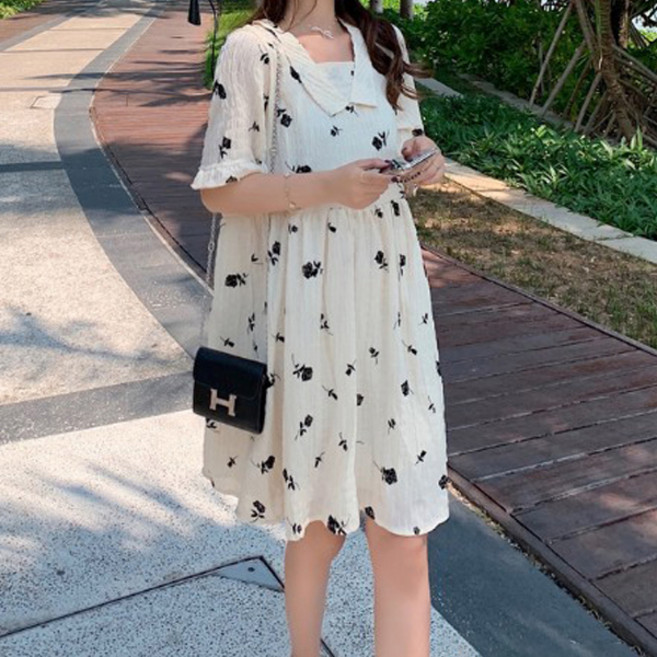 메이첼 복고 플라워 반팔 카라 원피스 00961