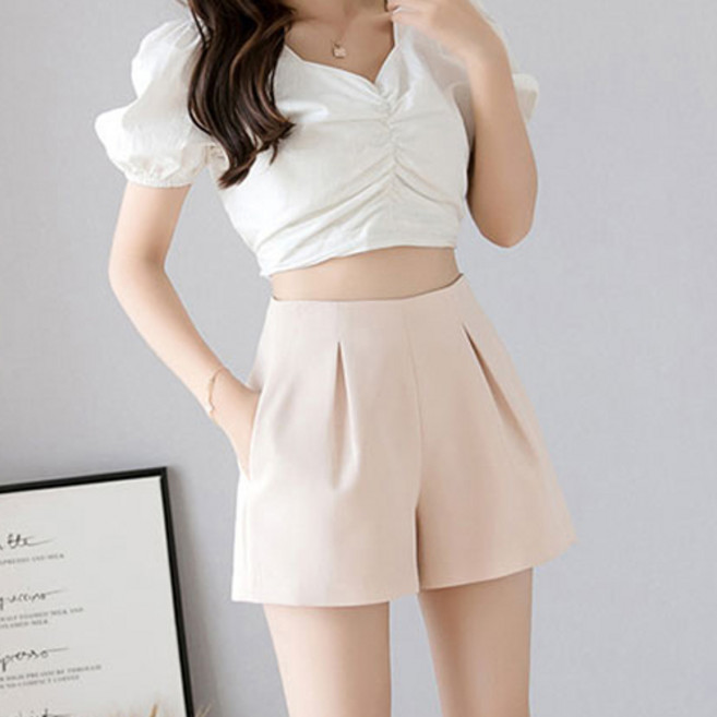Pungggackjangi 女款抓摺質感西裝短褲