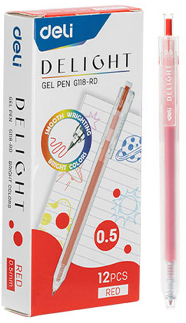 델리 델라이트 퀵드라이 노크식 젤잉크펜 0.5mm EG118, 레드, 12개