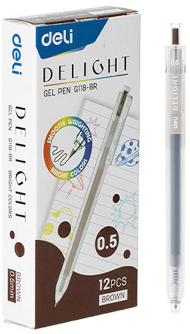델리 델라이트 퀵드라이 노크식 젤잉크펜 0.5mm EG118, 브라운, 12개