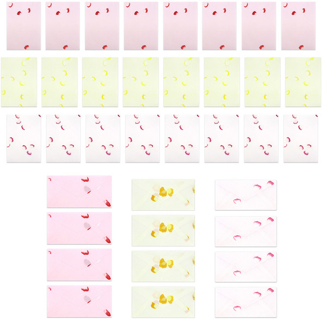 마음담아 꽃잎 한지 편지지 3종 세트, 백색꽃잎 + 노랑꽃잎 + 분홍꽃잎, 2개