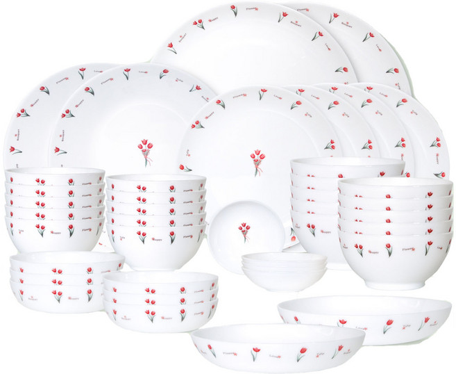 ARCOROC Romance Flora 10人份碗盤組 40p, 白色, 飯碗 10p + 湯碗 10p + 小菜盤 4p + 中菜盤 6p + 大菜盤 2p + 沙拉碗 2p + 小盤子 4p + 大盤子 2p