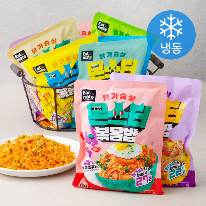 잇메이트 닭가슴살 몬스터볶음밥 이지쿡 김치 250g x 2팩 + 갈릭 250g x 2팩 + 야채 250g + 카레 250g + 소불고기 250g + 새우 250g + 곤드레 250g 세트 (냉동), 2.25kg, 1세트