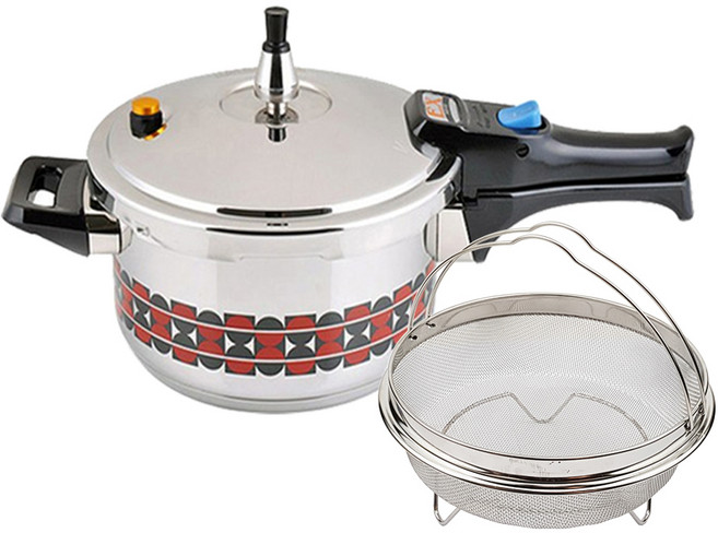 키친아트 EX 인덕션겸용 스텐 압력솥 + 찜기 세트 10인용, 5.5L, 실버, 1세트