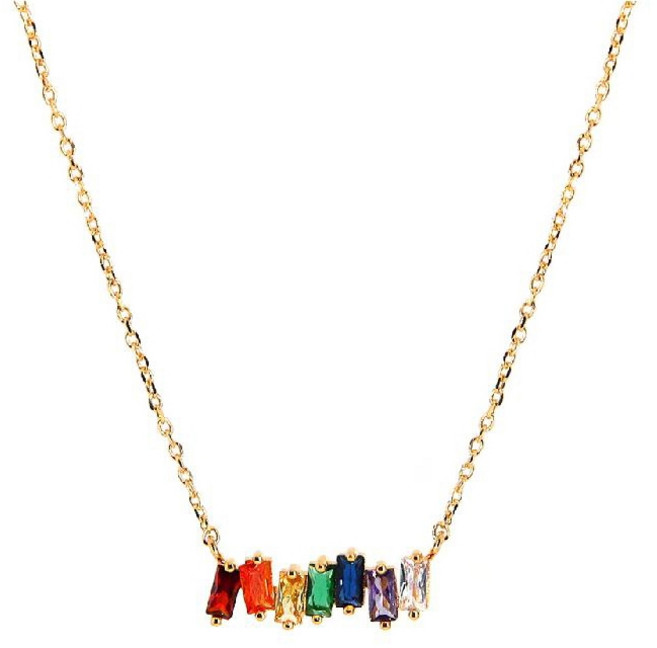 여성용 14k 레인보우 콤비 큐빅 목걸이
