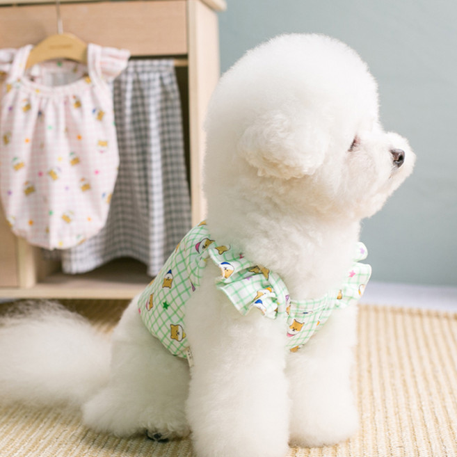 에이미러브즈펫 반려동물 시바 프릴 티셔츠, 그린, 1개