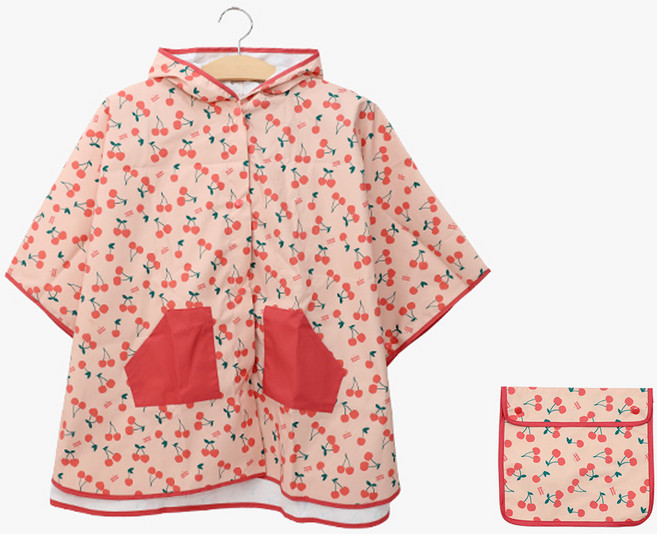 빔보빔바 아동용 체리 패턴판초 우비 + 파우치 세트