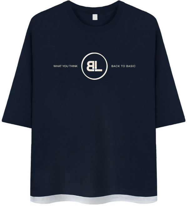基本標籤 圓形BL標籤 七分袖T恤 BRV_0019, 海軍藍
