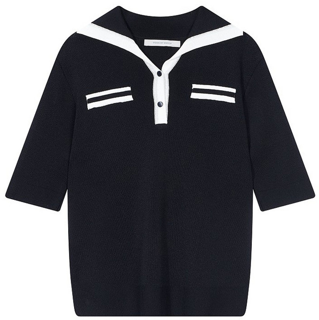 보브 여성용 빅 카라 하프 슬리브 니트 7152350204