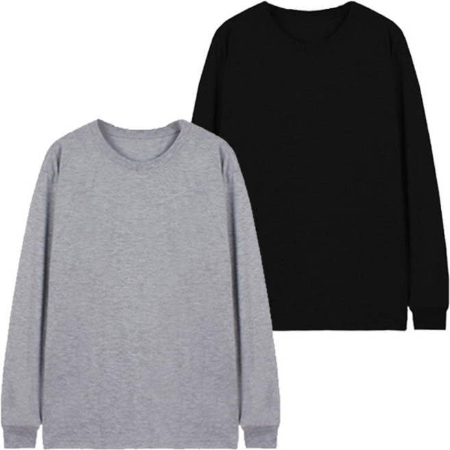 TS7 남녀공용 순면 시보리 통기성 긴팔 면티셔츠 2종 세트