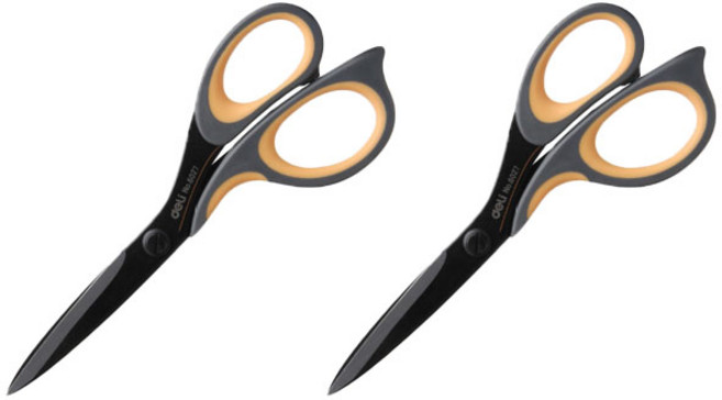 델리 날카로운 스텐 곡선 손잡이 다용도 가위 중형 D0216, 2개, 블랙