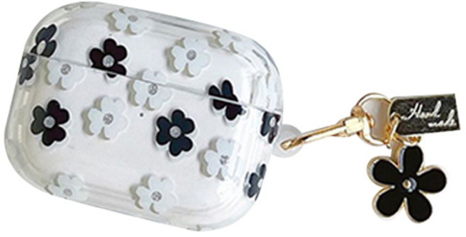 태드로마켓 플라워 에어팟프로 투명케이스, 흑백꽃