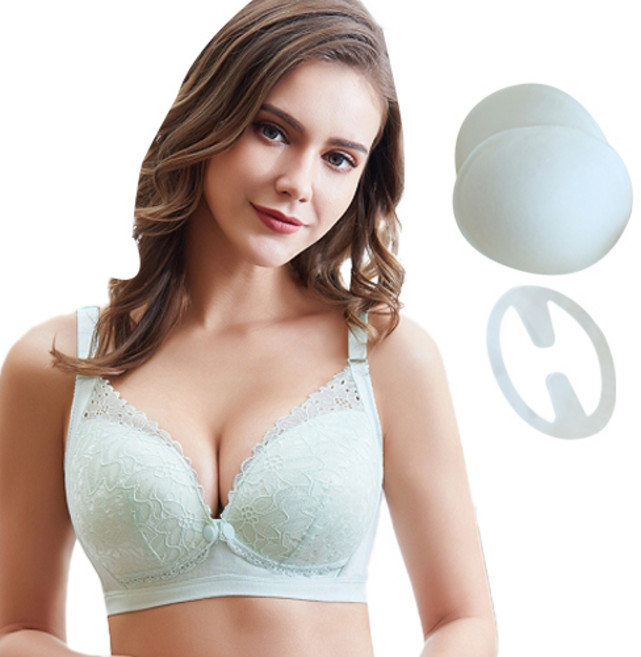 더블유비비 CO1 플라워 레이스 심플 임산부 수유브라 + 가슴패드 + 고정클립 세트